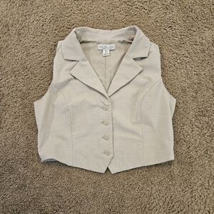 Rachel Zoe Women's Beige Button-Up Blazer Vest, Size Large